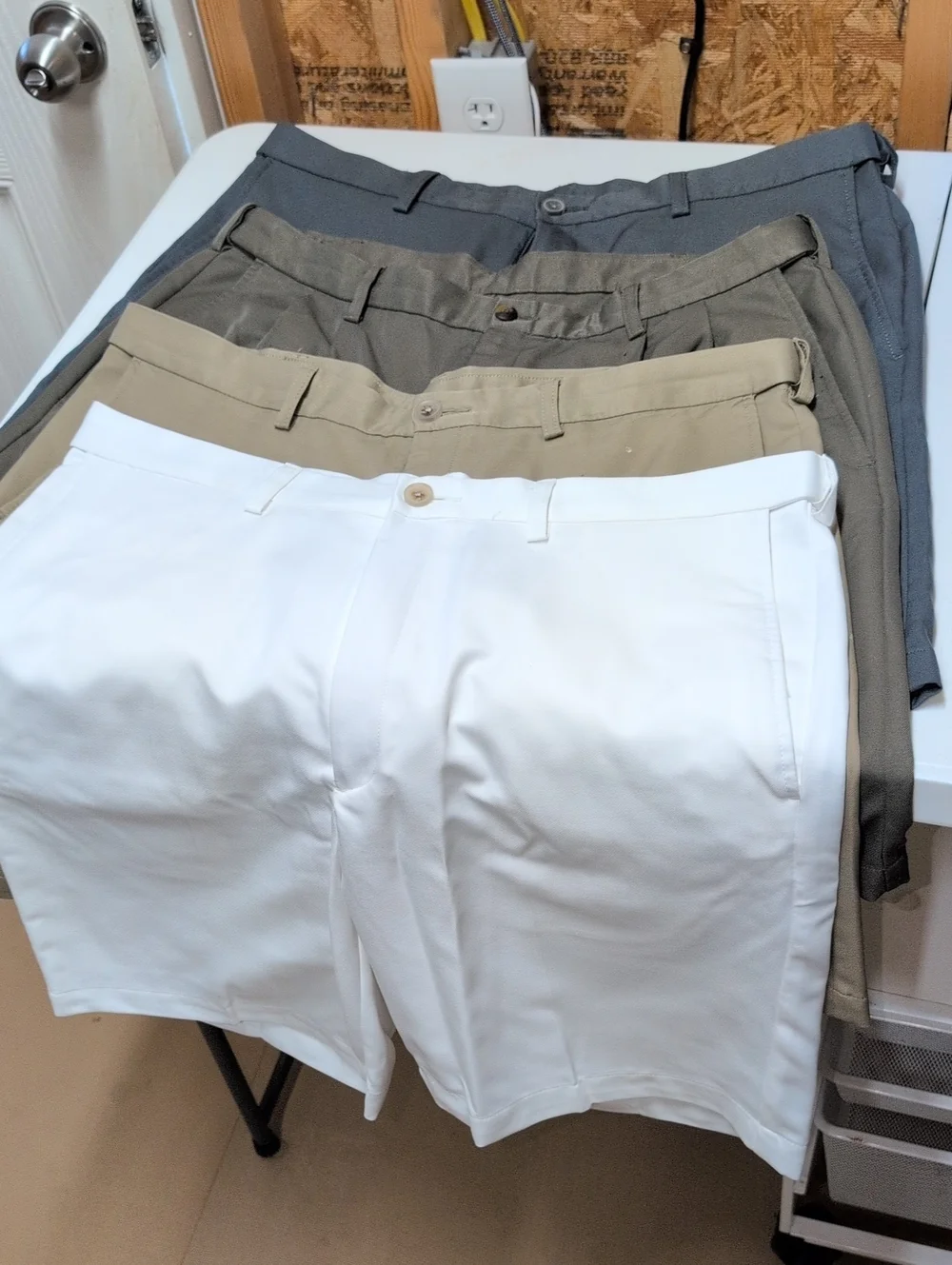 4-Men's Classic Flat-Front Shorts Bundle - White, Khaki, Olive, Gray
